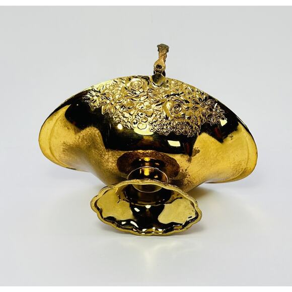 Holiday Imports Gold Plated Metal Basket with Handle Pedestal Floral Decor - Picture 5 of 10